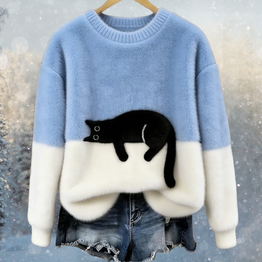 Pull bohème chaud pour femme avec motif chat
