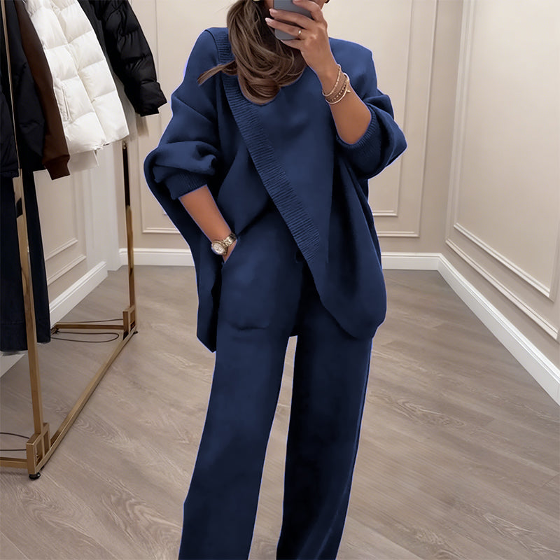 Ensemble en Maille Luxueuse avec Top Asymétrique – Chic Sans Effort