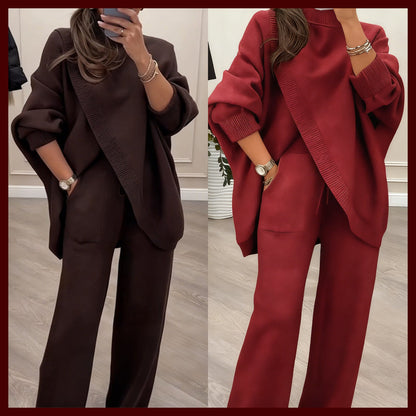 Ensemble en Maille Luxueuse avec Top Asymétrique – Chic Sans Effort