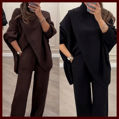 Ensemble en Maille Luxueuse avec Top Asymétrique – Chic Sans Effort