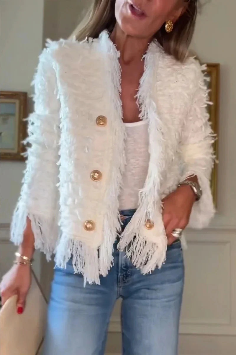 Chic Doré – Veste Courte Structurée au Style Raffiné