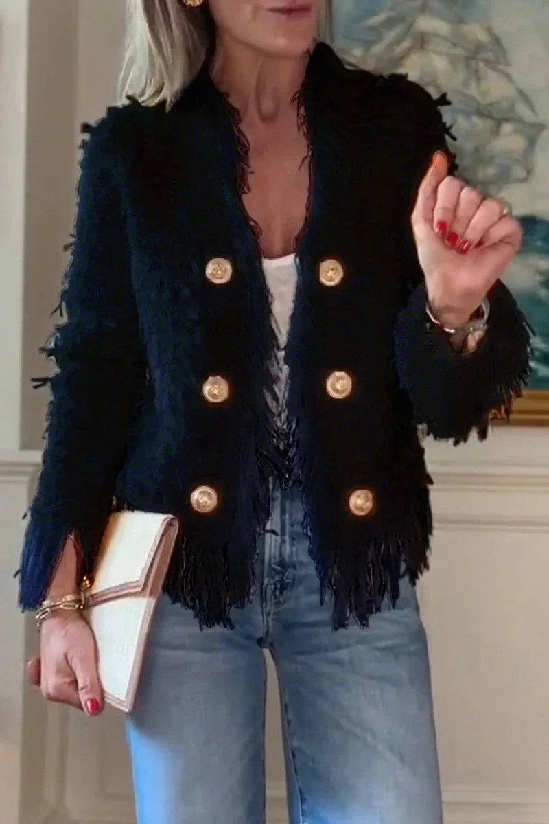 Chic Doré – Veste Courte Structurée au Style Raffiné