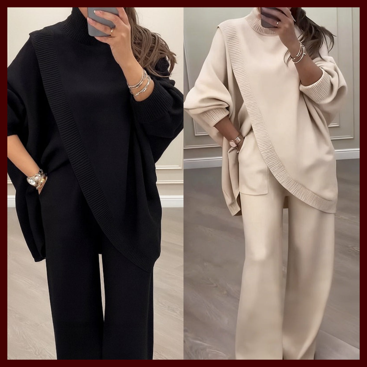 Ensemble en Maille Luxueuse avec Top Asymétrique – Chic Sans Effort