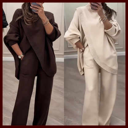 Ensemble en Maille Luxueuse avec Top Asymétrique – Chic Sans Effort