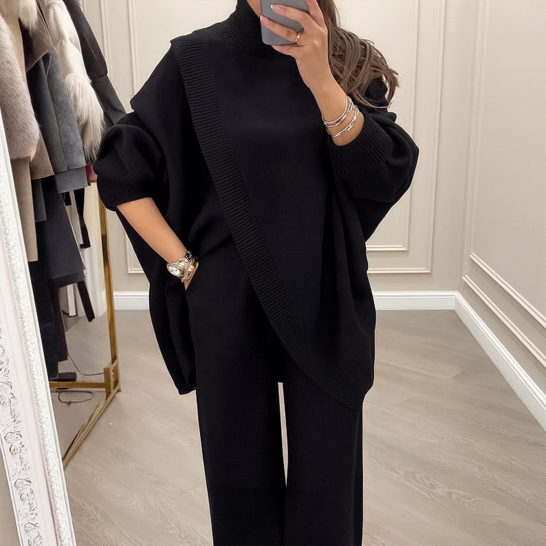 Ensemble en Maille Luxueuse avec Top Asymétrique – Chic Sans Effort