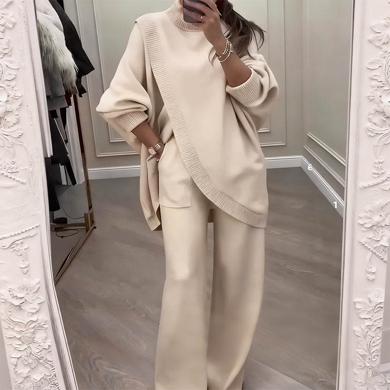 Ensemble en Maille Luxueuse avec Top Asymétrique – Chic Sans Effort