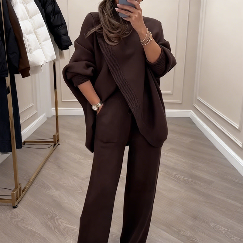 Ensemble en Maille Luxueuse avec Top Asymétrique – Chic Sans Effort