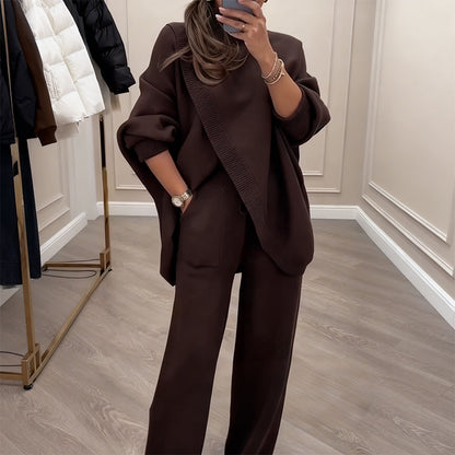 Ensemble en Maille Luxueuse avec Top Asymétrique – Chic Sans Effort