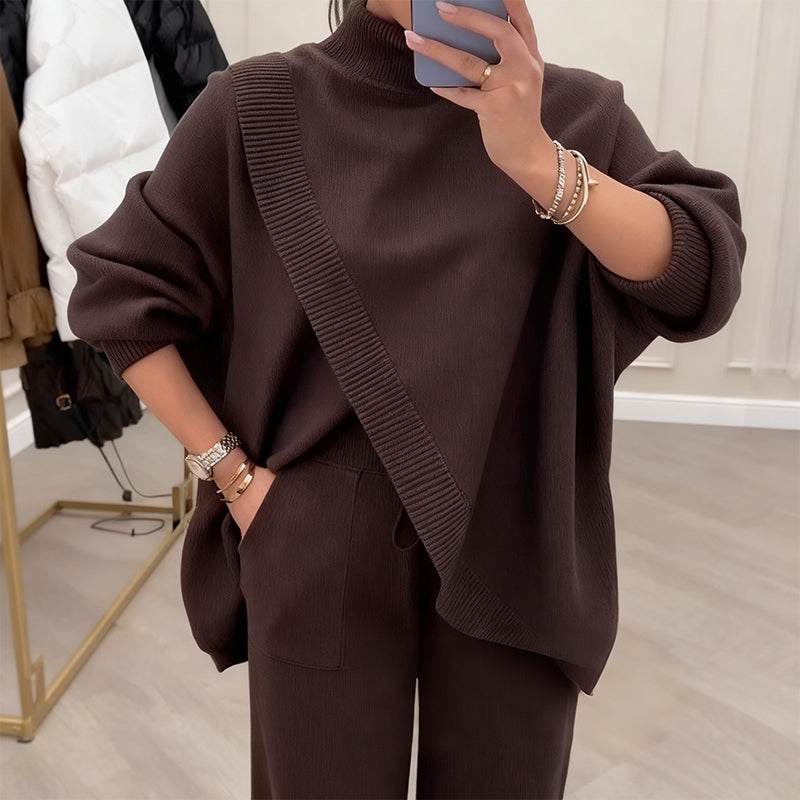 Ensemble en Maille Luxueuse avec Top Asymétrique – Chic Sans Effort