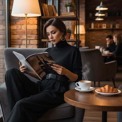 Ensemble Femme Élégant Deux Pièces à Taille Haute avec Ceinture Assortie