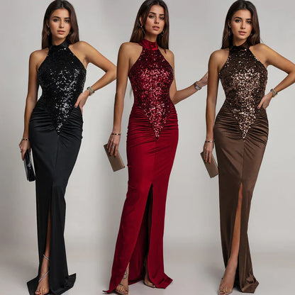 Robe de Soirée Scintillante à Fente Séduisante